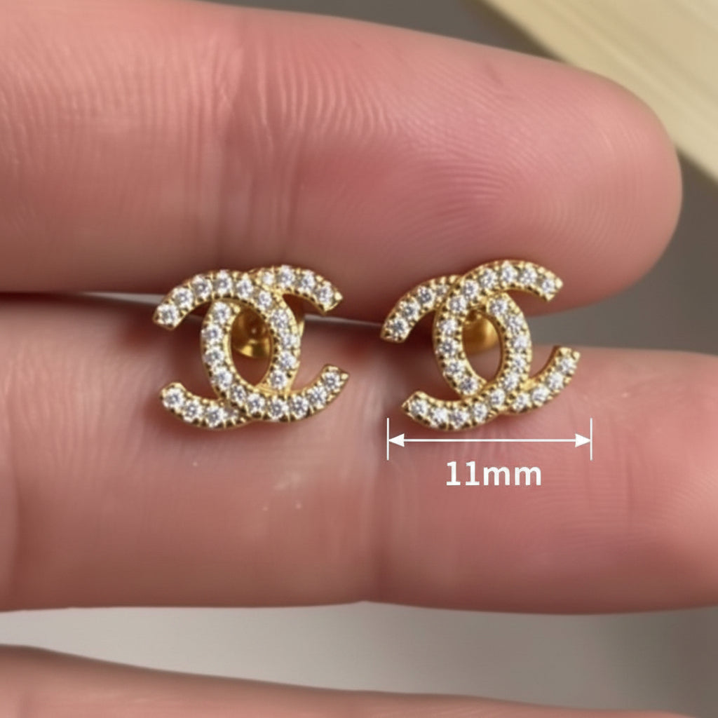 Designer Inspired CC logo Earrings with CZ 18K GP
