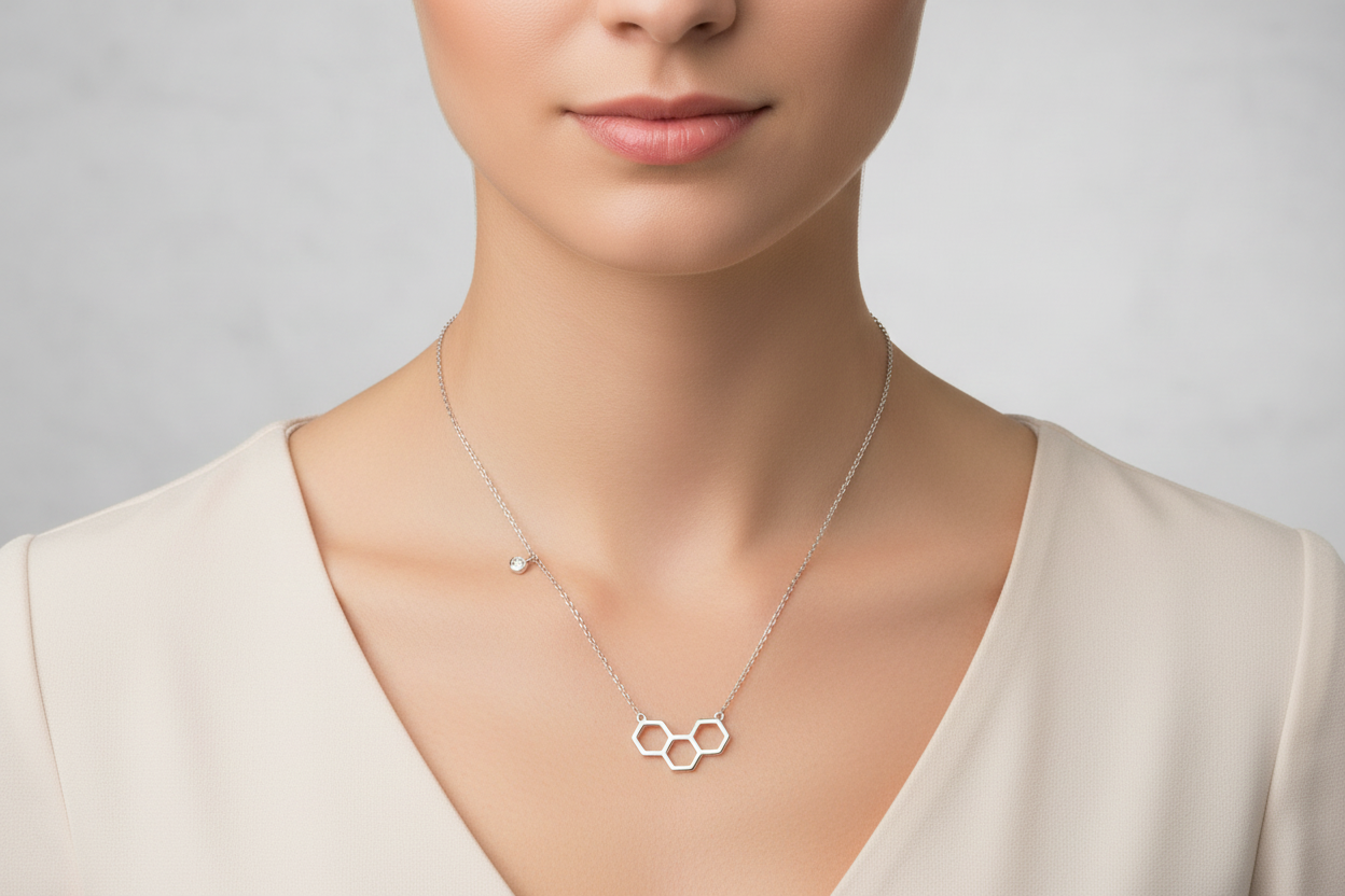 Honeycomb Bee Hive Necklace Sterling silver Rhodium Plating
