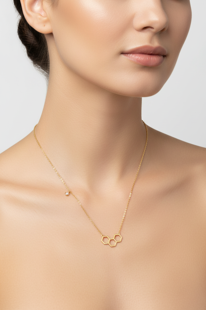 Honeycomb Bee Hive Necklace Sterling silver with 18K Gold Plating