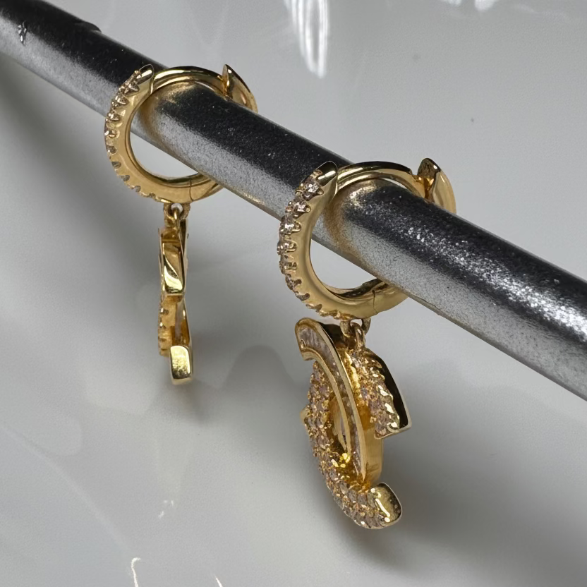 CC Logo Dangly Hoop - CZ Baguettes & 18K GP