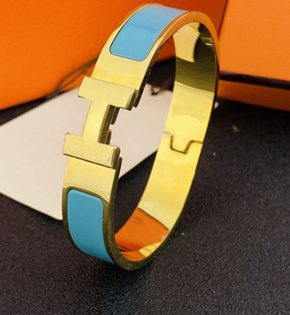 Designer Inspired H Click Bangle Light Sky Blue