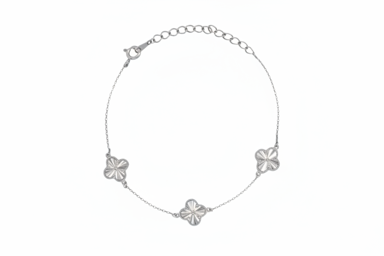 Four Leaf Clover 925 Silver Rhodium Plated Bracelet