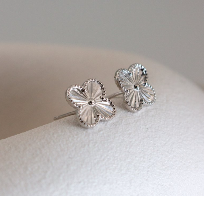 Four Leaf Clover 925 Silver Rhodium Plated Studs