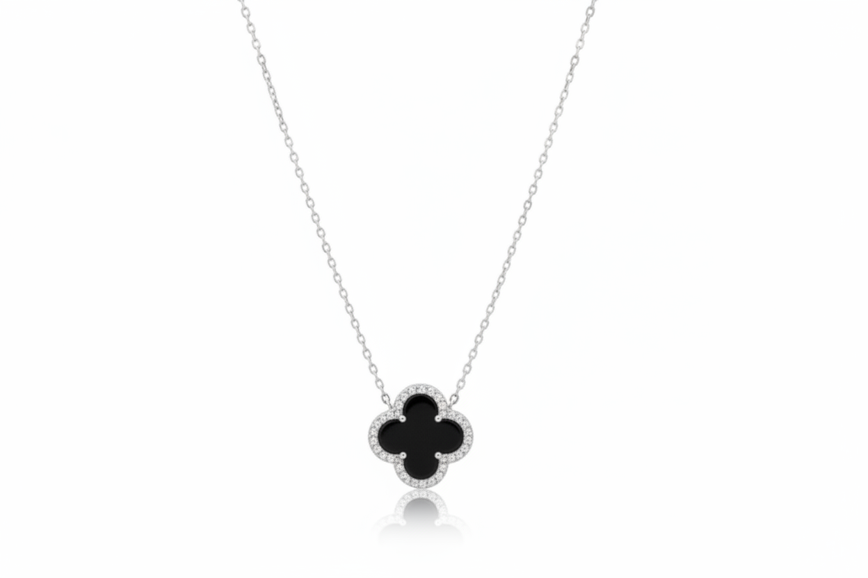 Four Leaf Clover Necklace Black Onyx set on Sterling Silver – My Store