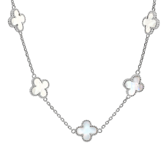 Four Leaf Clover Cluster Necklace Mother of Pearl set on Sterling Silver