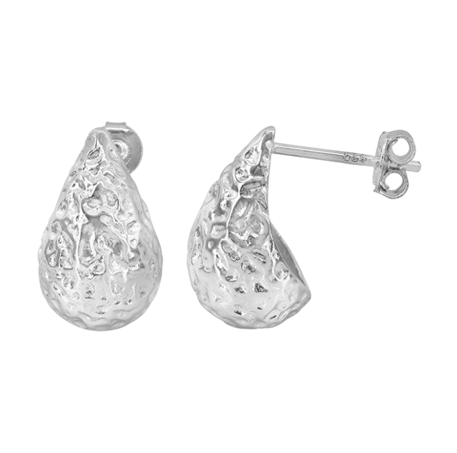 Designer Inspired Hammered Design Teardrop Studs 925 Silver