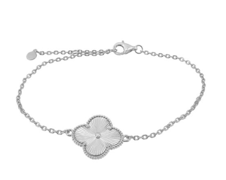 Four Leaf Clover Rhodium Plated Bracelet with one large clover