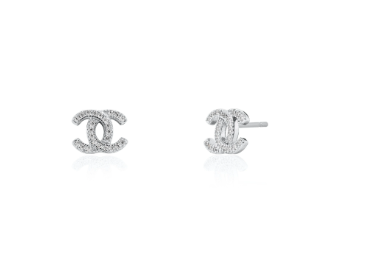 Designer Inspired CC logo Sterling Silver CZ Studs Earrings
