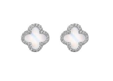 Four Leaf Clover Mother of Pearl Sterling Silver Studs / Earrings