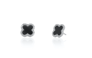 Four Leaf Clover Black Onyx Sterling Silver Studs / Earrings