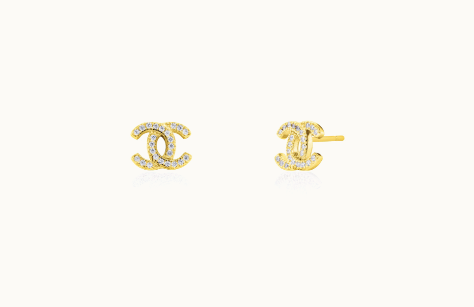 Designer Inspired CC logo Gold Plated Studs Earrings