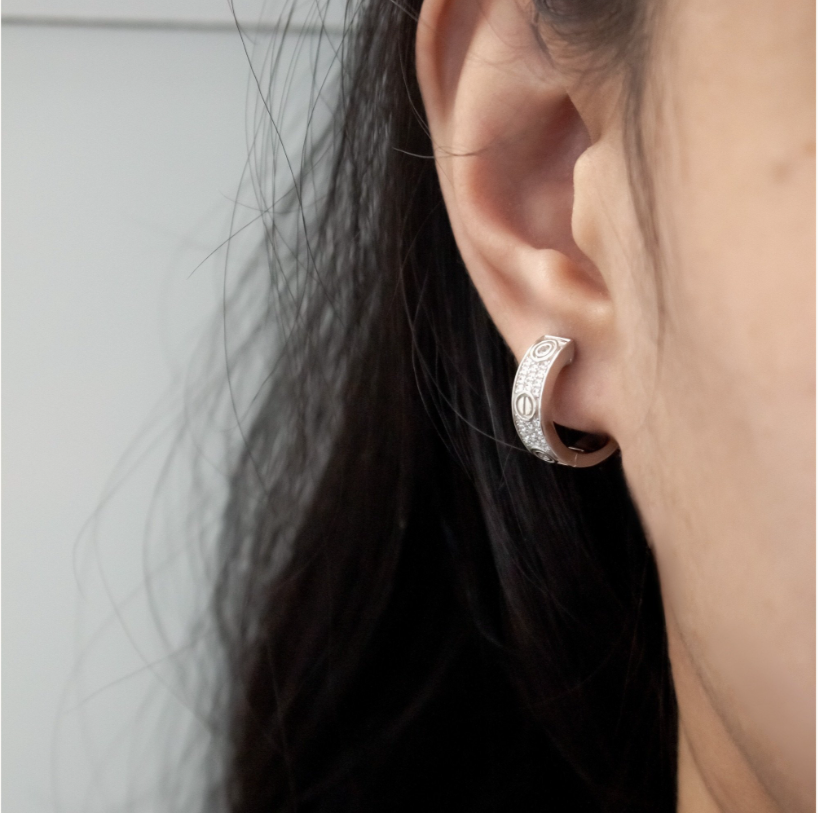 Designer Inspired LOVE Huggies 925 Silver Earrings