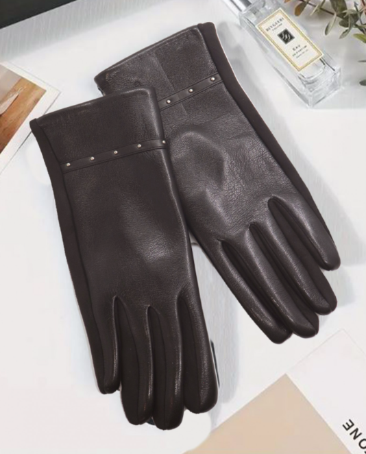 Dark Brown Leather Look Gloves