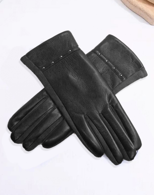Black Leather Look Gloves