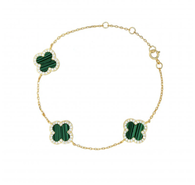 Four Leaf Clover Vermeil Bracelet Malachite