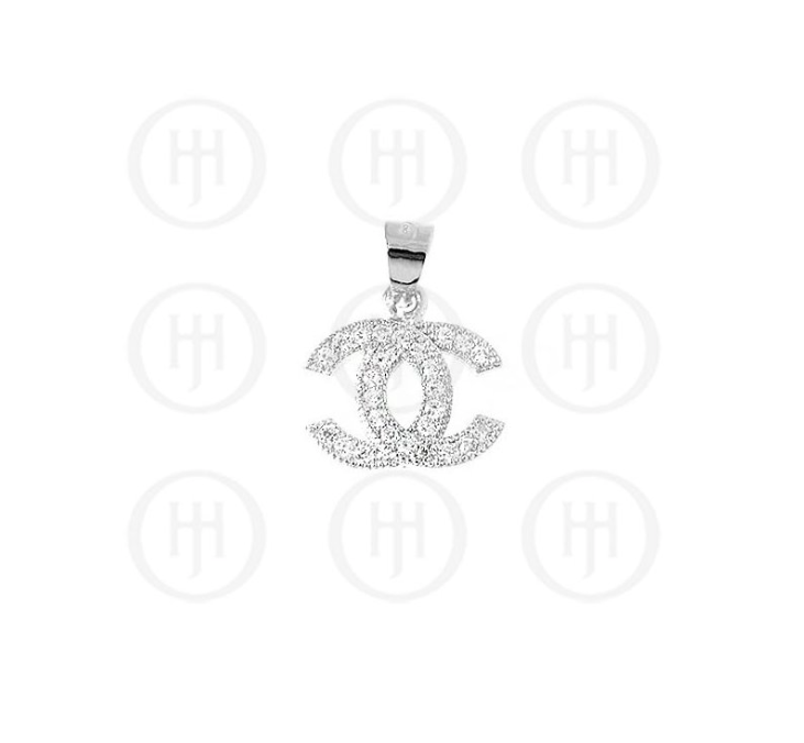 Designer Inspired CC logo Sterling Silver CZ necklace Rhodium Plated