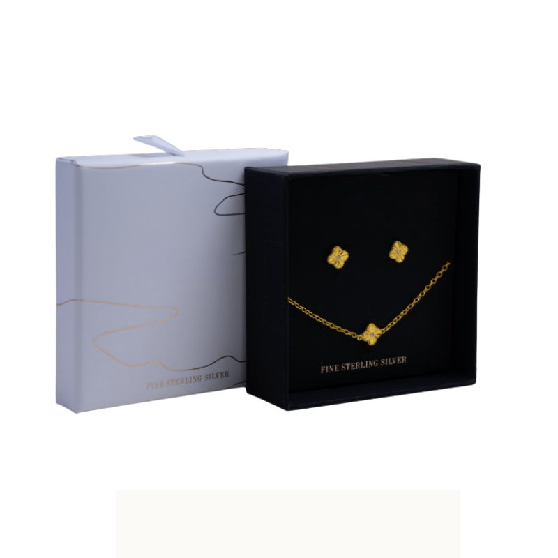 Sterling Silver with Gold Plating Clover Bracelet and Earring Set