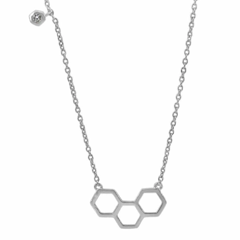 Honeycomb Bee Hive Necklace Sterling silver Rhodium Plating