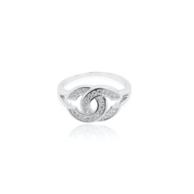 Designer Inspired CC logo Sterling Silver Ring
