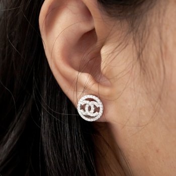 Designer Inspired CC logo Sterling Silver Studs (Border)