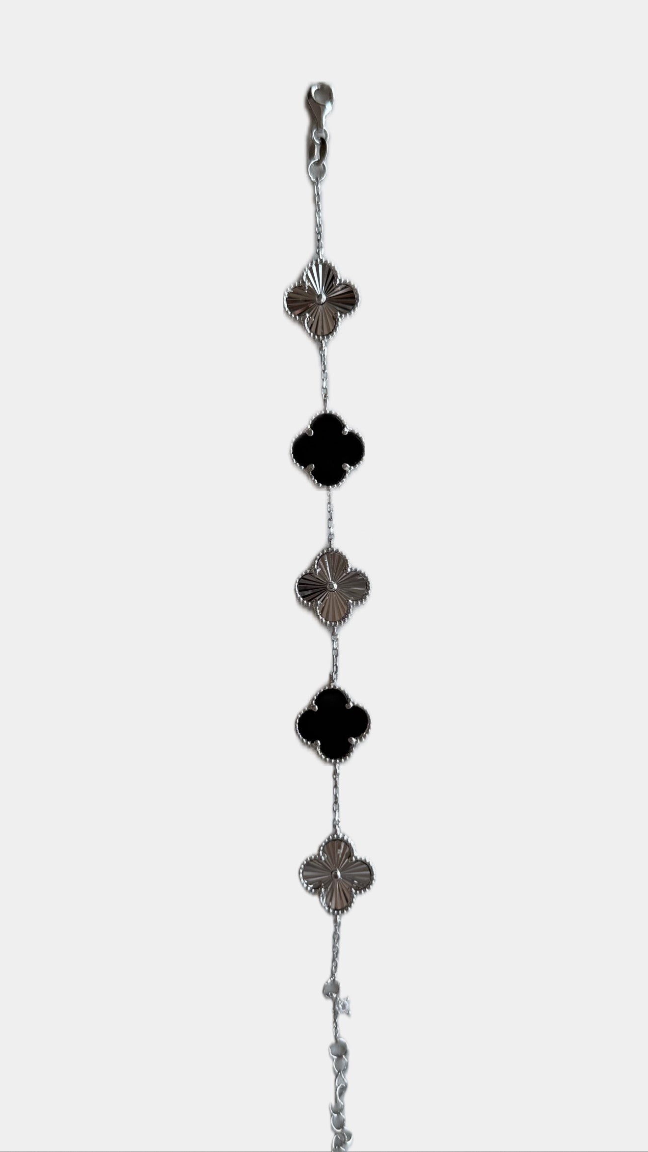 Four Leaf Clover Bracelet - Vintage Silver and Black Onyx