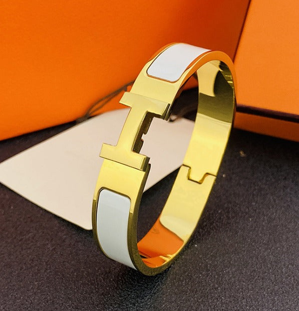 Designer Inspired H Click Bangle White