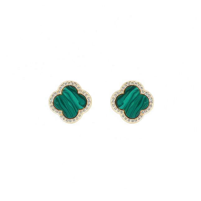 Four Leaf Clover Malachite Earrings  18K GP