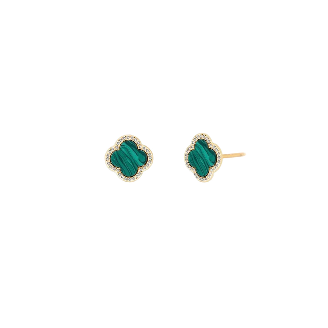 Four Leaf Clover Malachite Earrings  18K GP