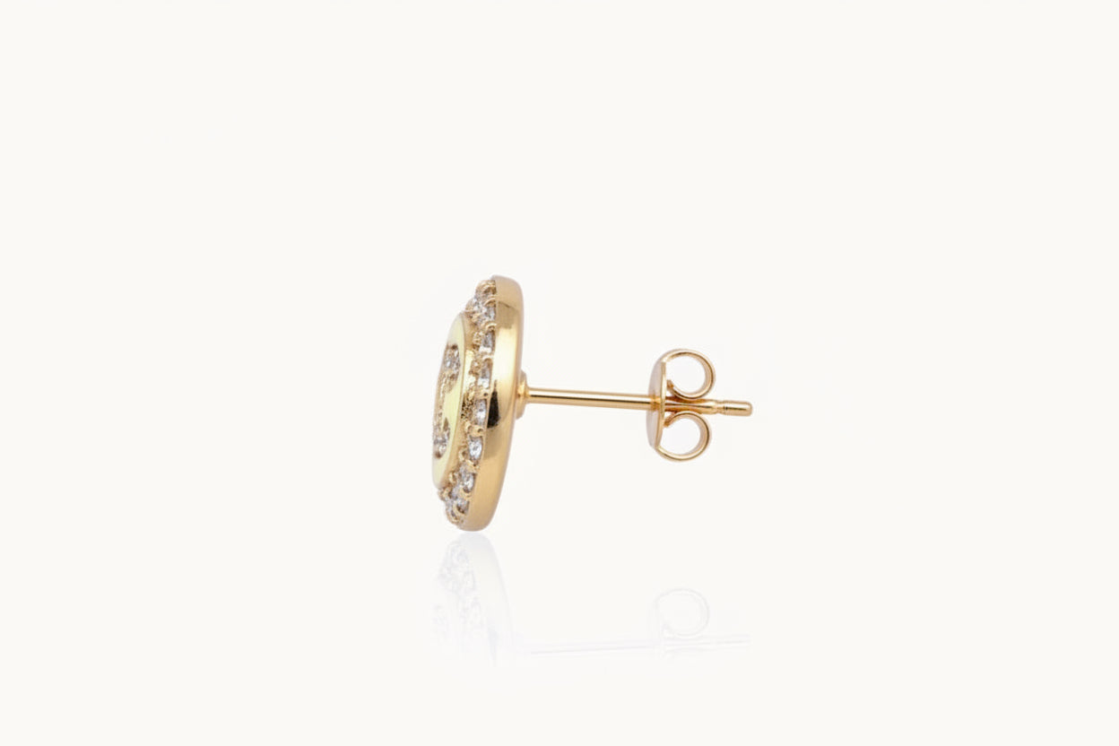 Designer Inspired CC logo Circle Studs with 18k Plating and CZ stones