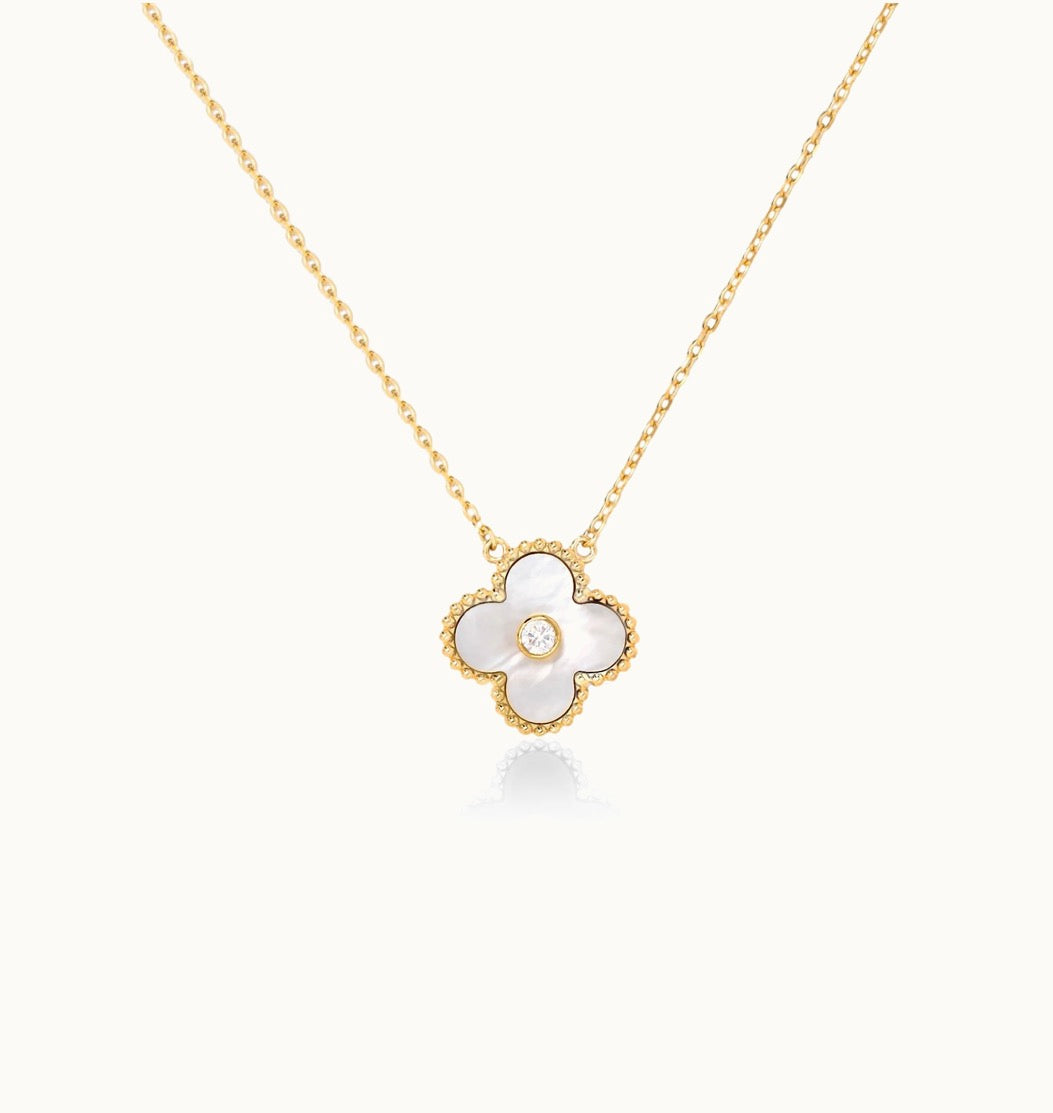 White Mother of Pearl Vermeil Clover Necklace