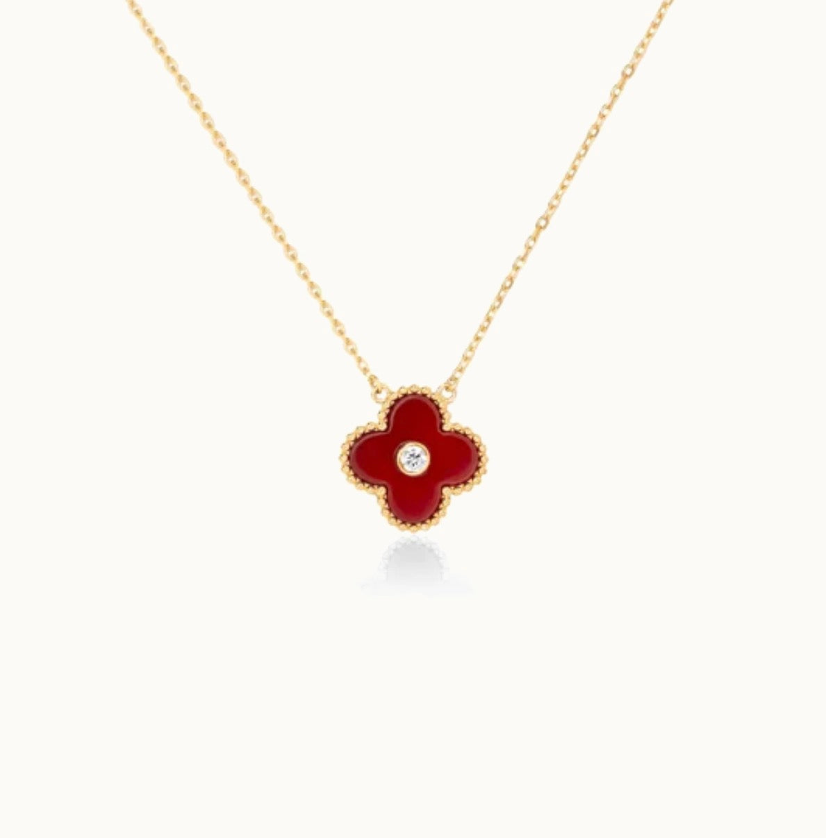 Red Carnelian Vermeil Clover Necklace