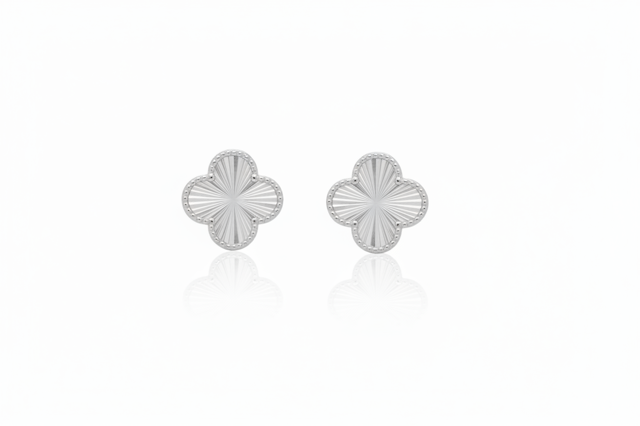 Four Leaf Clover 925 Silver Rhodium Plated Studs