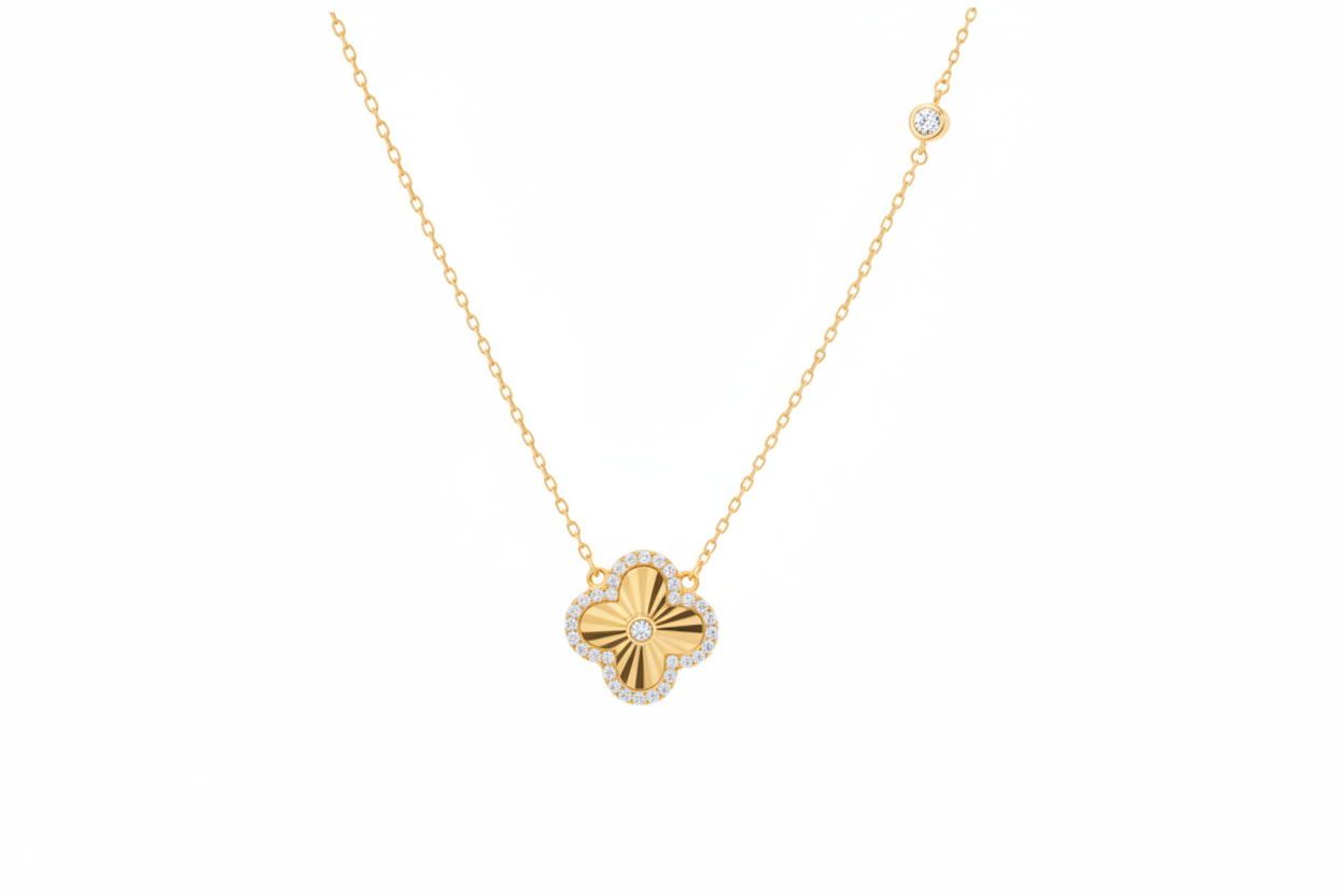 Designer Inspired Four Leaf Clover 18k Gold Plated Vermeil Necklace