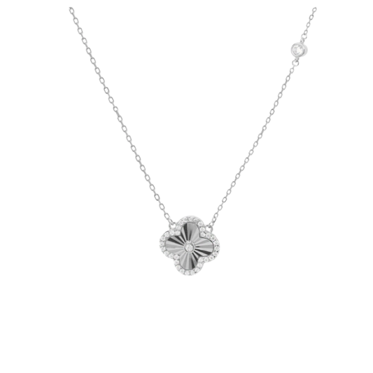 Four Leaf Clover Necklace Rhodium Plated with Floating CZ