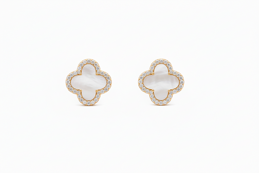 Four Leaf Clover Mother of Pearl Gold Plated Studs / Earrings