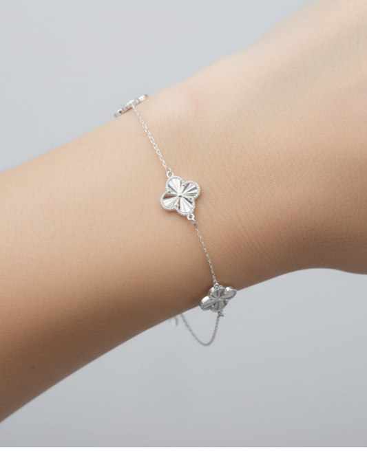 Four Leaf Clover 925 Silver Rhodium Plated Bracelet