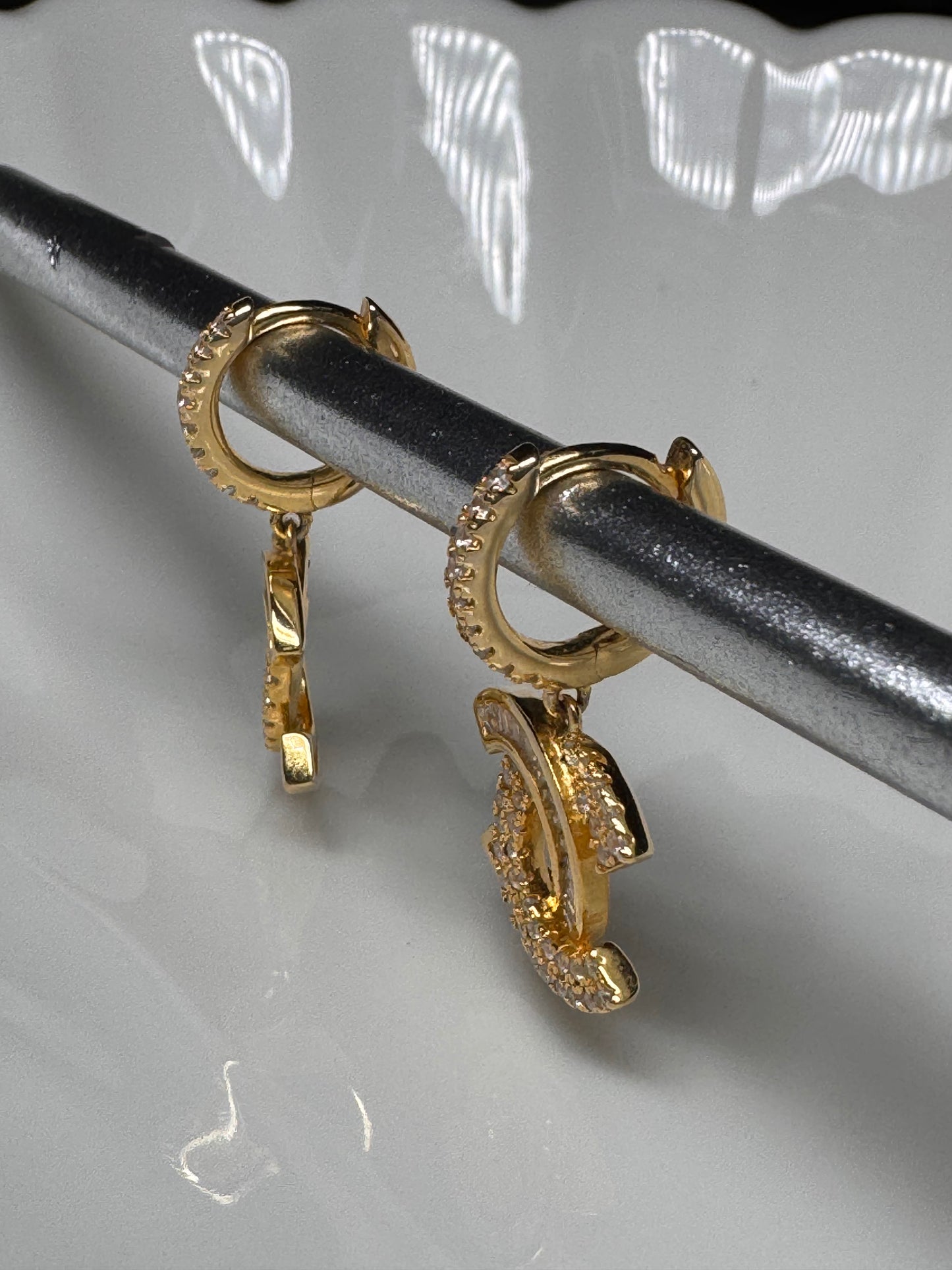 CC Logo Dangly Hoop - CZ Baguettes & Gold Plated