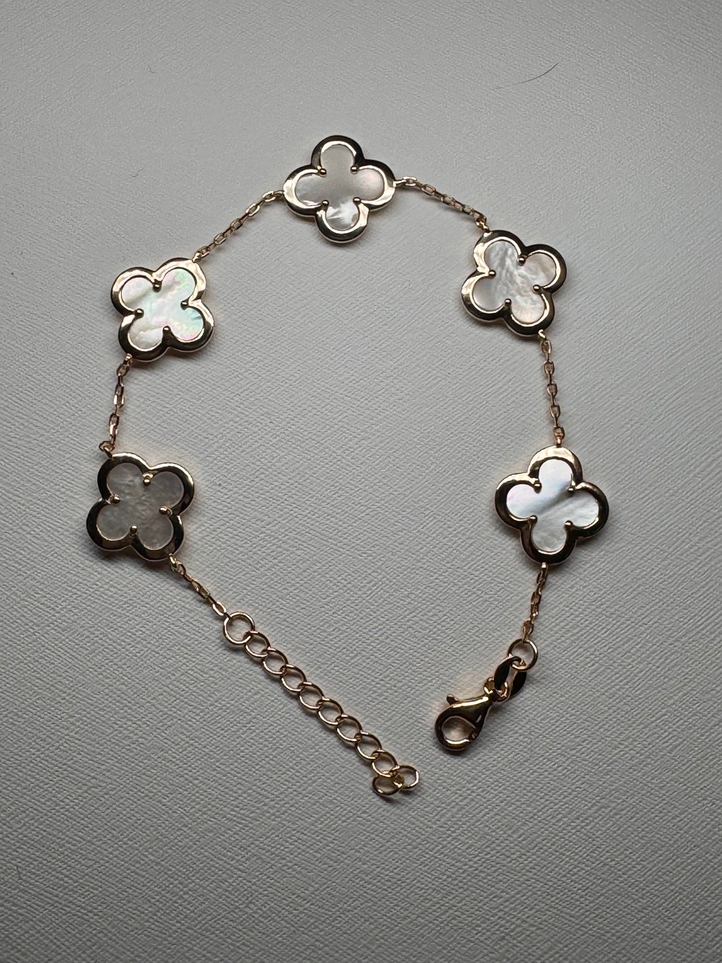 Four Leaf Clover Bracelet - 'Pure Gold' Design and Mother of Pearl 18k Gold Plated on silver