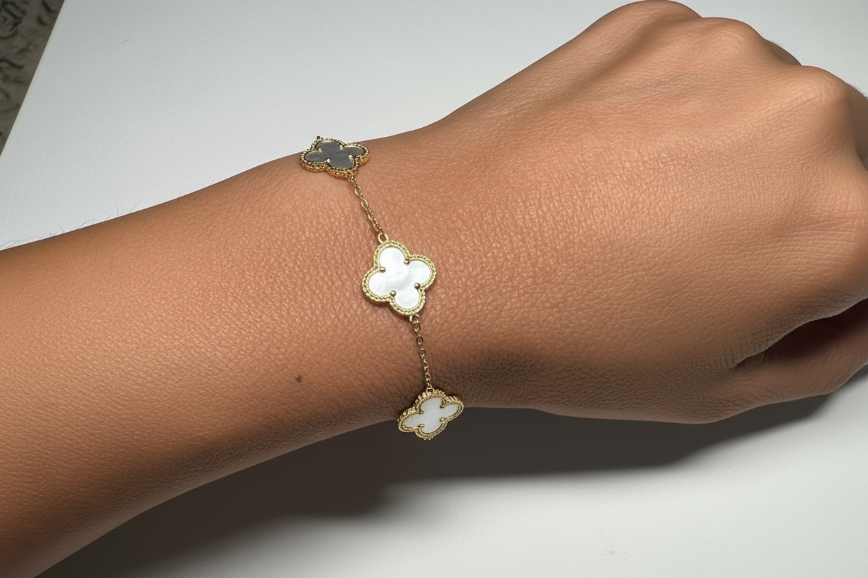 Four Leaf Clover Bracelet - 'Pure Gold' Design and Mother of Pearl 18k Gold Plated on silver
