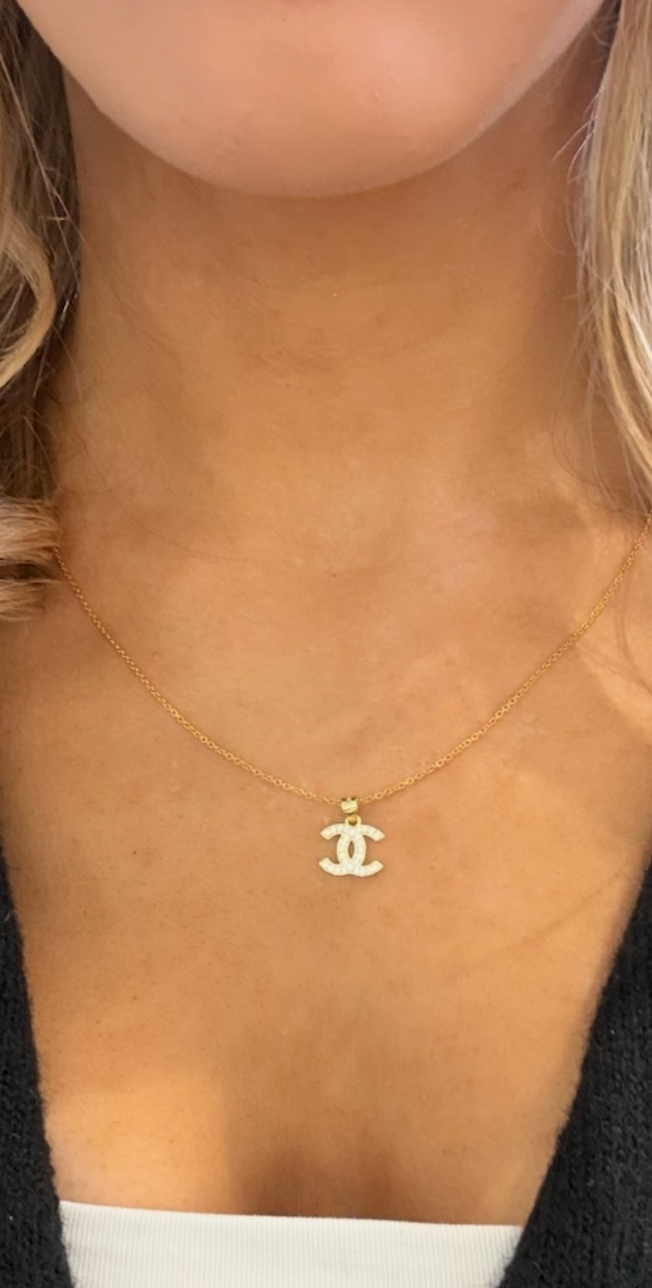 Designer Inspired CC logo Sterling Silver Gold Plated Necklace