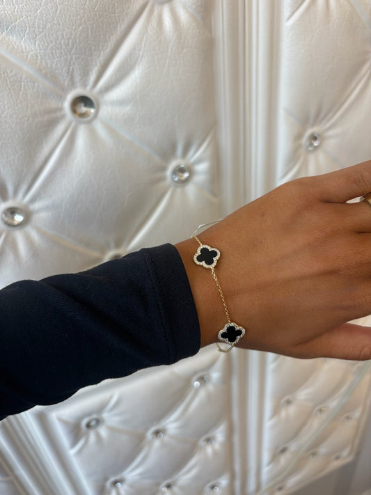 Four Leaf Clover Vermeil Bracelet Black Onyx with Cubic Zirconia