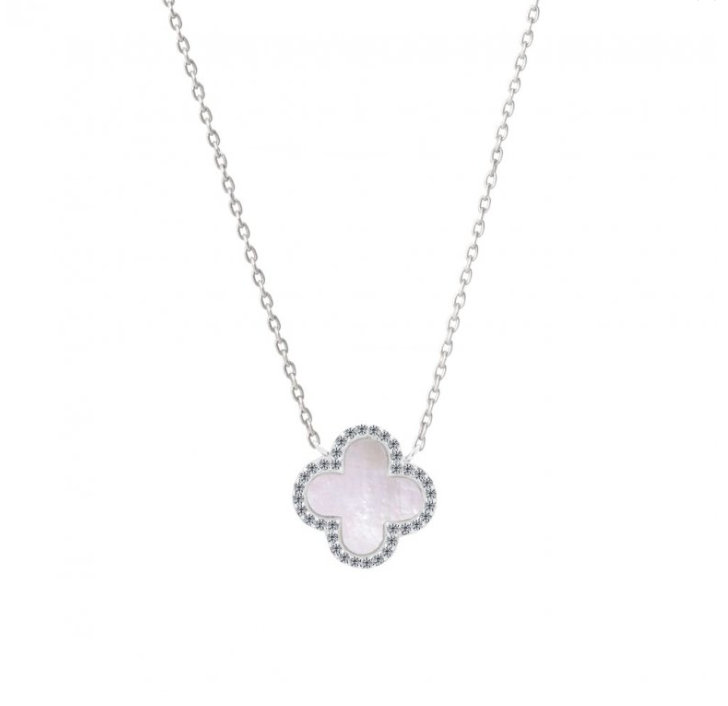 Four Leaf Clover Necklace Mother of Pearl set on Sterling Silver