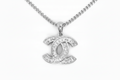 Designer Inspired CC logo Sterling Silver CZ Necklace with Baguettes