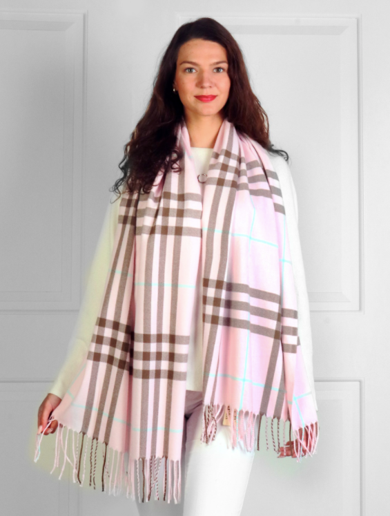 Designer Inspired Pink Check Scarf