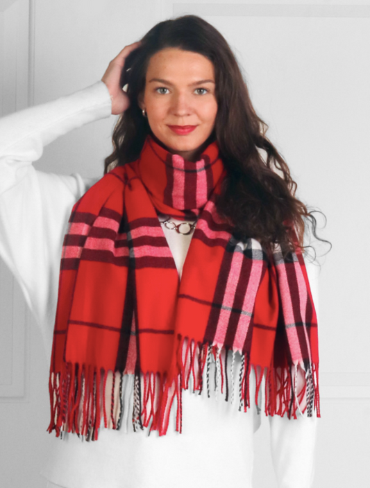 Designer Inspired Red Check Scarf