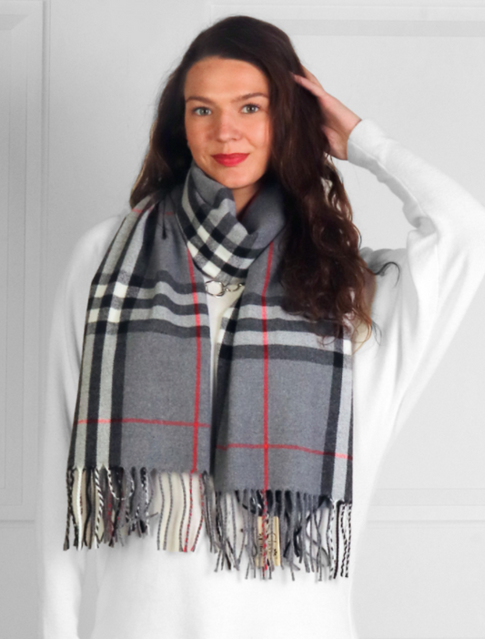 Designer Inspired Grey Check Scarf