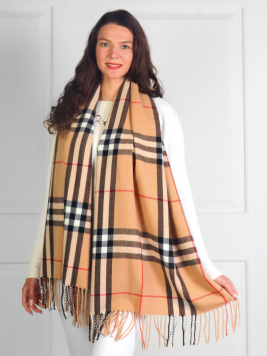 Designer Inspired Beige Check Scarf