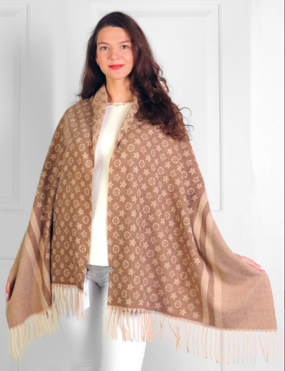 Designer Inspired LV Print Brown Scarf