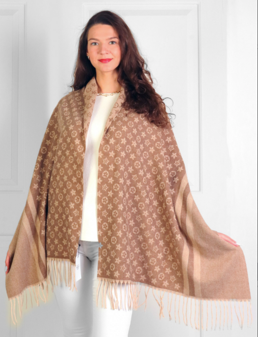 Designer Inspired LV Print Brown Scarf