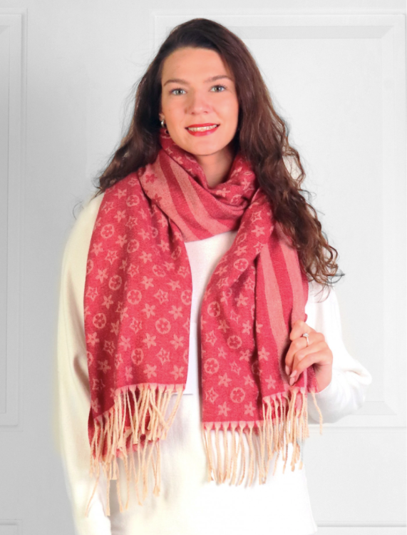 Designer Inspired LV Print Red Scarf